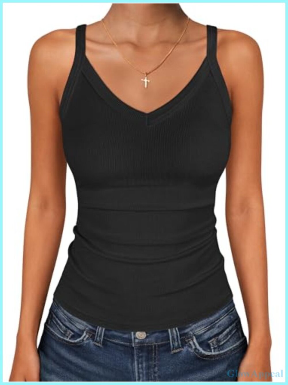 Womens V Neck Ribbed Knit Tank Top Spaghetti Strap Summer Camisole Fitted